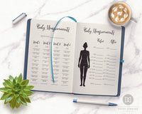 2 Bullet Journal Body Measurement Trackers- Body measurement tracker printables for bullet journals and other planners. Use these weight loss tracker printables to keep tabs on how your weight loss journey is changing your body measurements! | lose weight, health and wellness, printable fitness planner, #fitness #weightLoss #DigitalDownloadShop