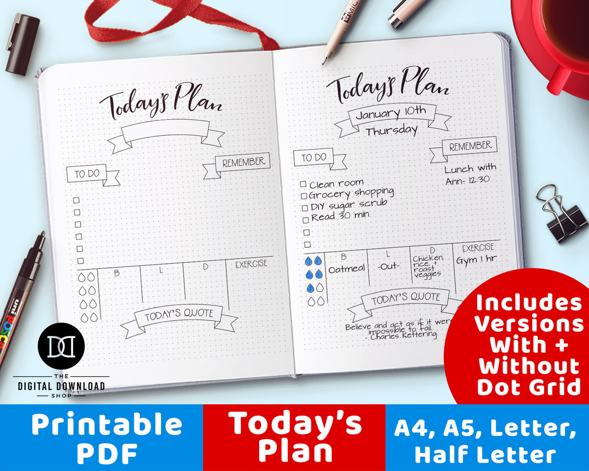 "Today's Plan" Daily Planner Printable | The Digital Download Shop