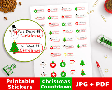Christmas Countdown Printable Planner Stickers- Tab