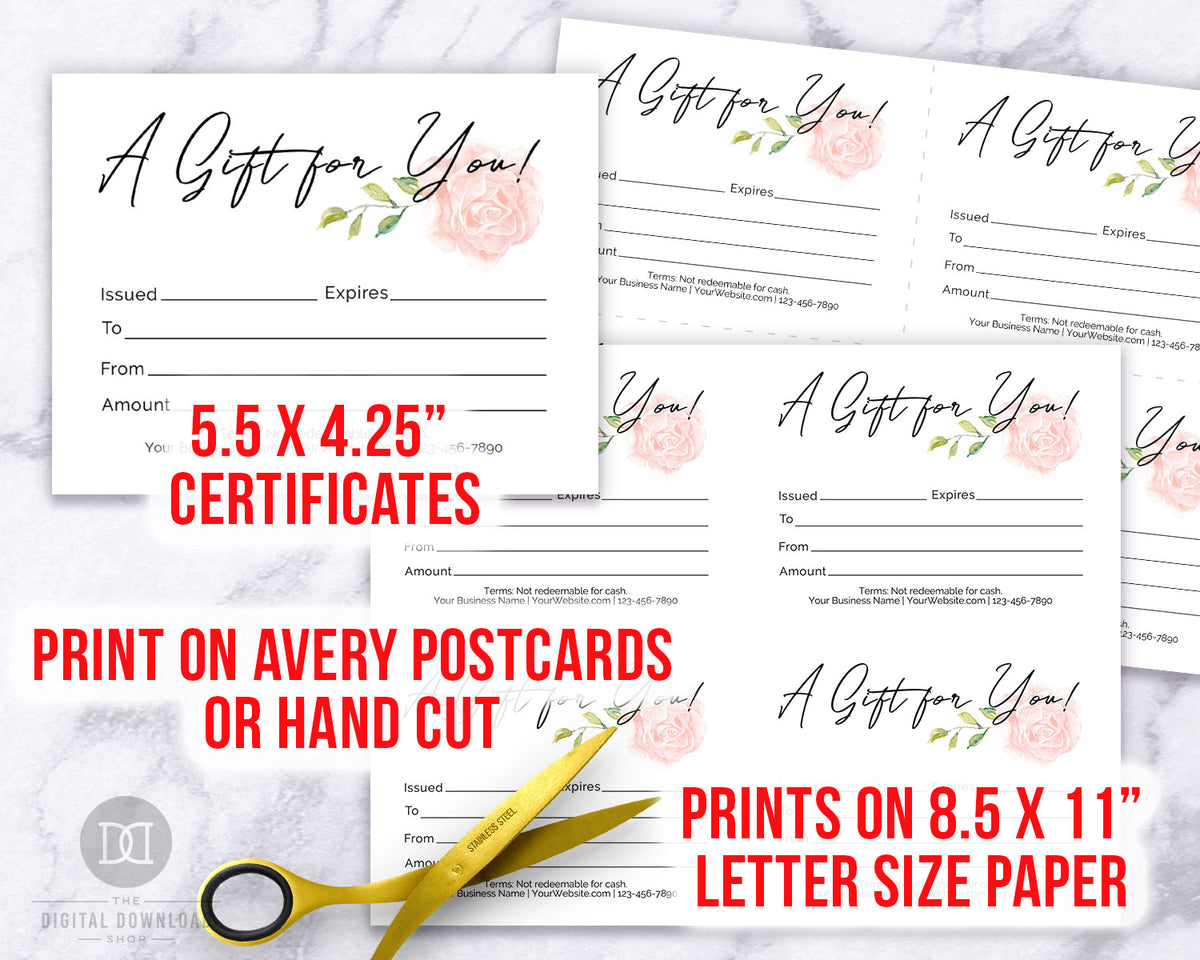 gift-certificate-printable-editable-rose-the-digital-download-shop for Free Editable Printable Gift Certificates Gift Certificate Printable Editable- Rose | The Digital Download Shop for Free Editable Printable Gift Certificates