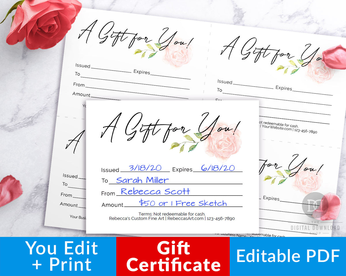 Printable Rose Gold Hearts Gift Certificate Template Editable Gift Card  Design Microsoft Word & Photoshop Template DOCX DOC PSD 