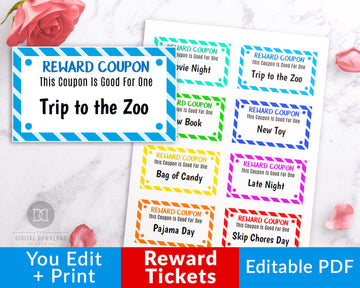 Kids Reward Tickets Editable Printable