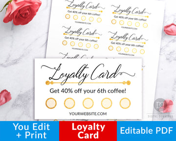 Loyalty Card Template Printable Editable- Gold