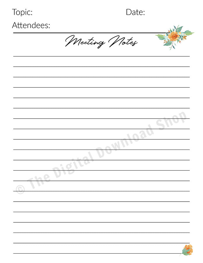 meeting-notes-template-printable-the-digital-download-shop for Free Printable Meeting Notes Template Meeting Notes Template Printable | The Digital Download Shop for Free Printable Meeting Notes Template