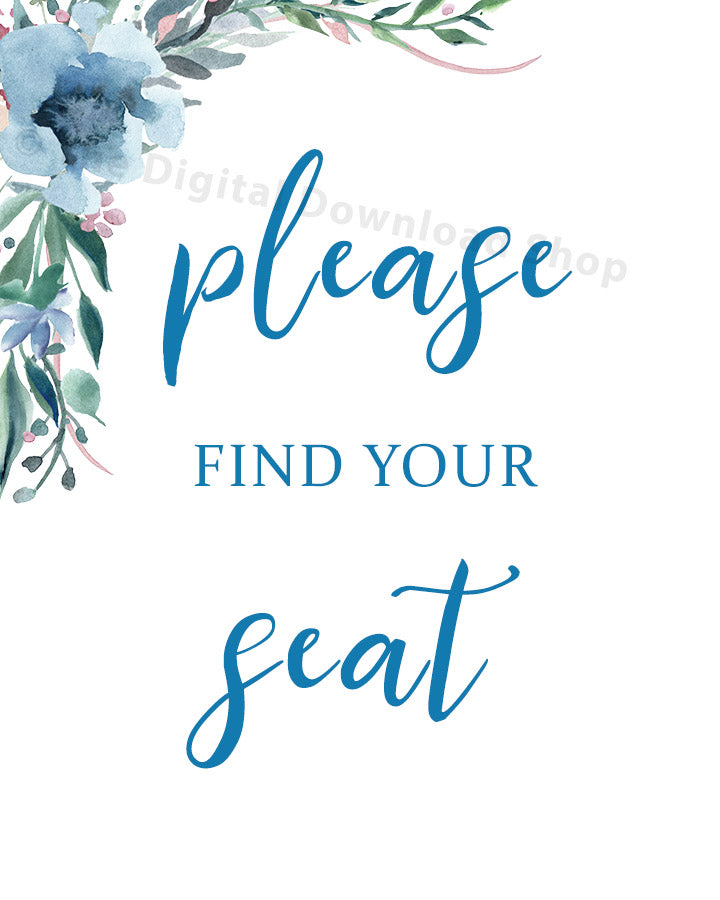 Please Find Your Seat Wedding Printable- Blue