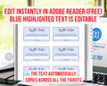 Raffle Ticket Template Editable Printable- Black and White