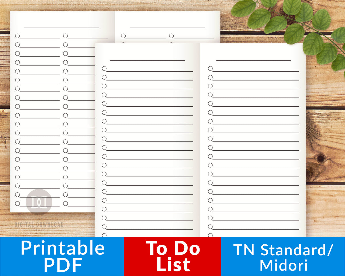TN Standard/Regular/Midori To-Do Lists Printables | The Digital Download Shop for Free Midori Printable
