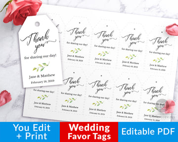 Wedding Favor Tags Printable Editable- Greenery