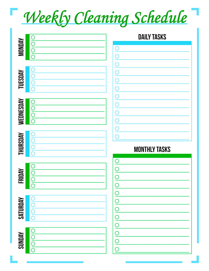 weekly-cleaning-schedule-printable-green-blue-the-digital-download-shop for Free Printable Daily Cleaning Schedule Weekly Cleaning Schedule Printable- Green + Blue | The Digital Download Shop for Free Printable Daily Cleaning Schedule