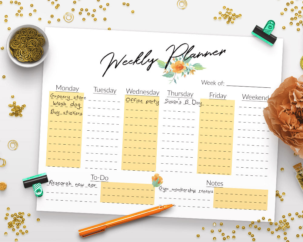 weekly-planner-printable-horizontal-floral-watercolor-the-digital-download-shop for Free Printable Horizontal Weekly Planner Weekly Planner Printable- Horizontal Floral Watercolor | The Digital Download Shop for Free Printable Horizontal Weekly Planner