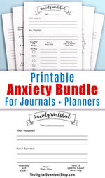 Anxiety Printables Bundle- Use these anxiety trackers and worksheets to help you manage your anxiety. These come in 4 sizes to fit all kinds of bullet journals and planners. | #anxiety #bulletJournal #DigitalDownloadShop