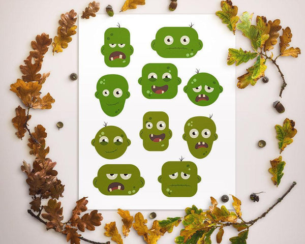 10 Zombie Heads Clipart - The Digital Download Shop