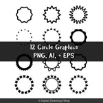 12 Black Circles Clipart - The Digital Download Shop
