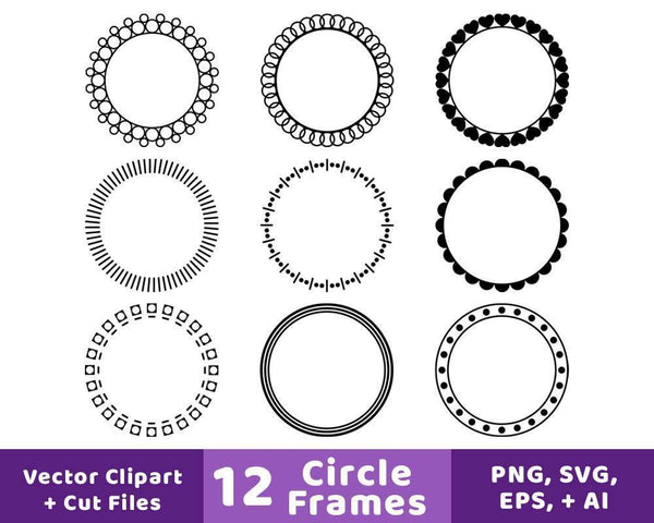 12 Circle Frames Clipart - The Digital Download Shop