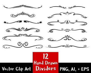 12 Hand Drawn Dividers Clipart