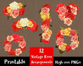12 Vintage Rose Arrangements Clipart