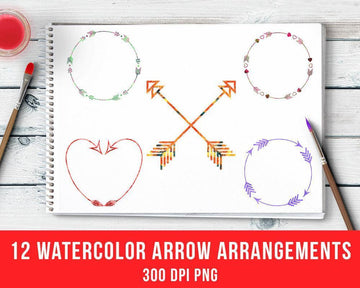 12 Watercolor Arrow Arrangements Clipart