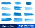 12 Watercolor Brush Strokes Clipart- Thick