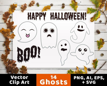 14 Ghosts Halloween Clipart