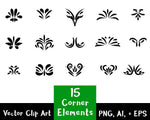 15 Decorative Corners Flourish Clipart - The Digital Download Shop