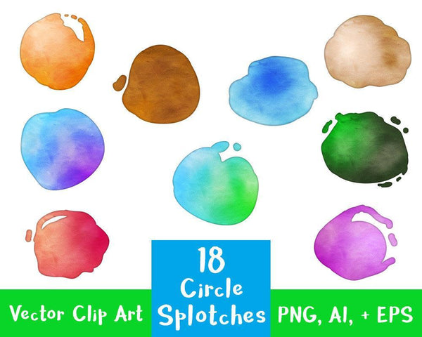 18 Circle Splotches Clipart- Watercolor + Black - The Digital Download Shop