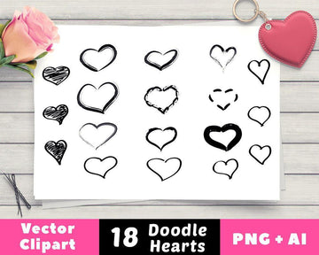 18 Doodle Hearts Clipart