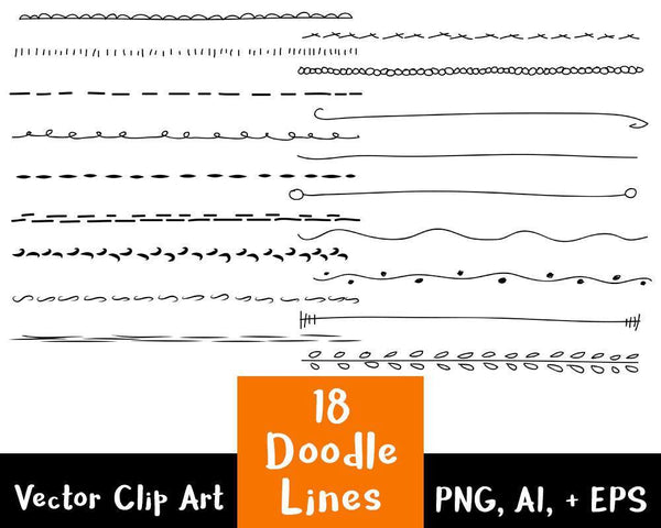 18 Doodle Lines Clipart Set 1 - The Digital Download Shop