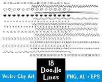 18 Doodle Lines Clipart Set 2 - The Digital Download Shop