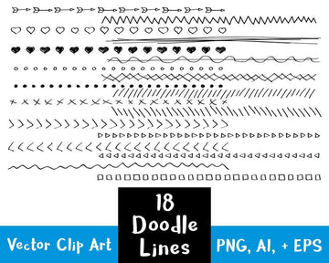 18 Doodle Lines Clipart Set 2