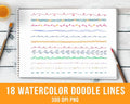 18 Watercolor Doodle Lines Clipart Set 1