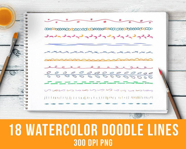 18 Watercolor Doodle Lines Clipart Set 1 - The Digital Download Shop