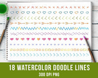 18 Watercolor Doodle Lines Clipart Set 2 - The Digital Download Shop