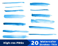 20 Blue Watercolor Brush Strokes Clipart - The Digital Download Shop