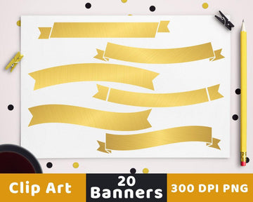 20 Gold Banners Clipart
