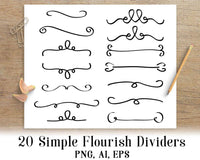 20 Simple Flourish Dividers Clipart - The Digital Download Shop