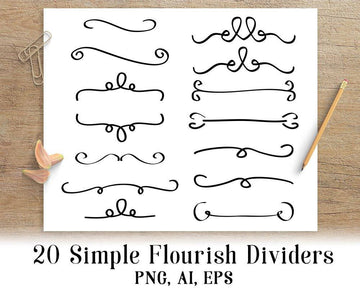 20 Simple Flourish Dividers Clipart