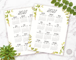 2021 at a Glance Calendar Printable- Watercolor Greenery