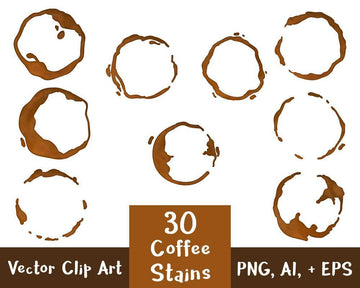 30 Coffee Stains Clipart- Watercolor + Black