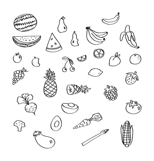 30 Fruit + Veggies Doodle Clipart - The Digital Download Shop
