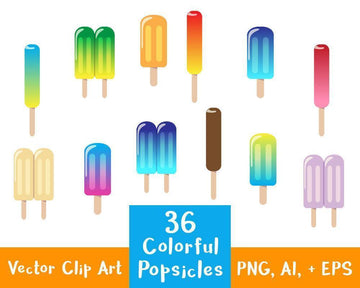 36 Colorful Popsicles Clipart