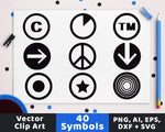40 Symbols in Circles Clipart - The Digital Download Shop