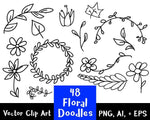 48 Floral Doodles Clipart - The Digital Download Shop