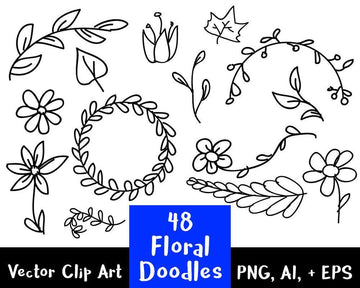 48 Floral Doodles Clipart