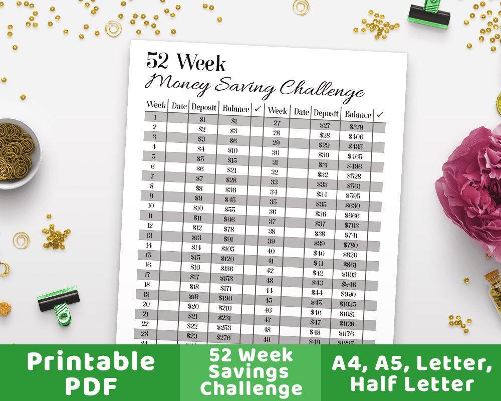52 Week Money Saving Challenge Printable | The Digital Download Shop 52-week-money-saving-challenge-printable-the-digital-download-shop