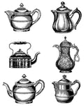 6 Vintage Teapots  Clipart