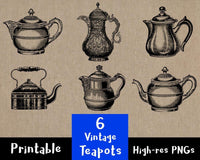 6 Vintage Teapots Clipart - The Digital Download Shop