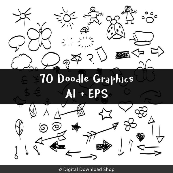 70 Black Doodles Clipart - The Digital Download Shop
