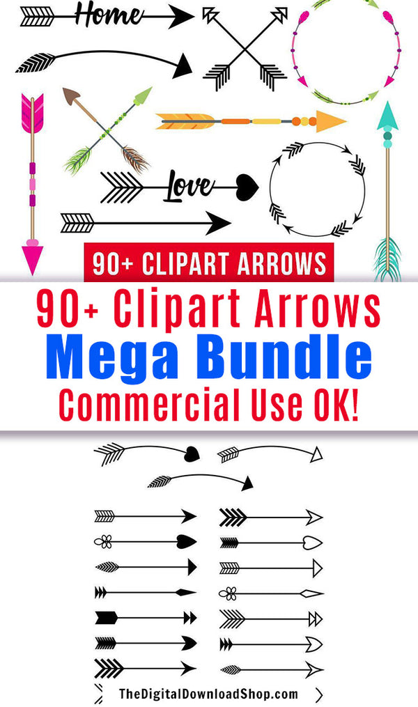 93 arrow vector clipart images (black rustic and colorful tribal/boho) for personal and commercial use!