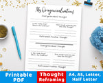 Anxiety Worksheet Printable- Overgeneralized Thought Reframing