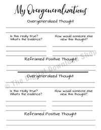 Anxiety Worksheet Printable- Overgeneralized Thought Reframing